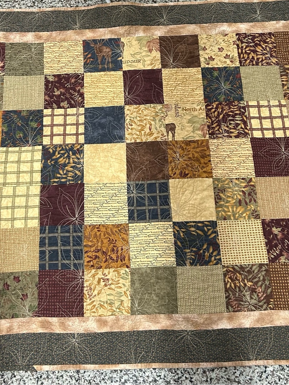 Handmade Quilt Lap Throw 37"x51" Brown Deer Elk Forest Theme Baby Wall hanging